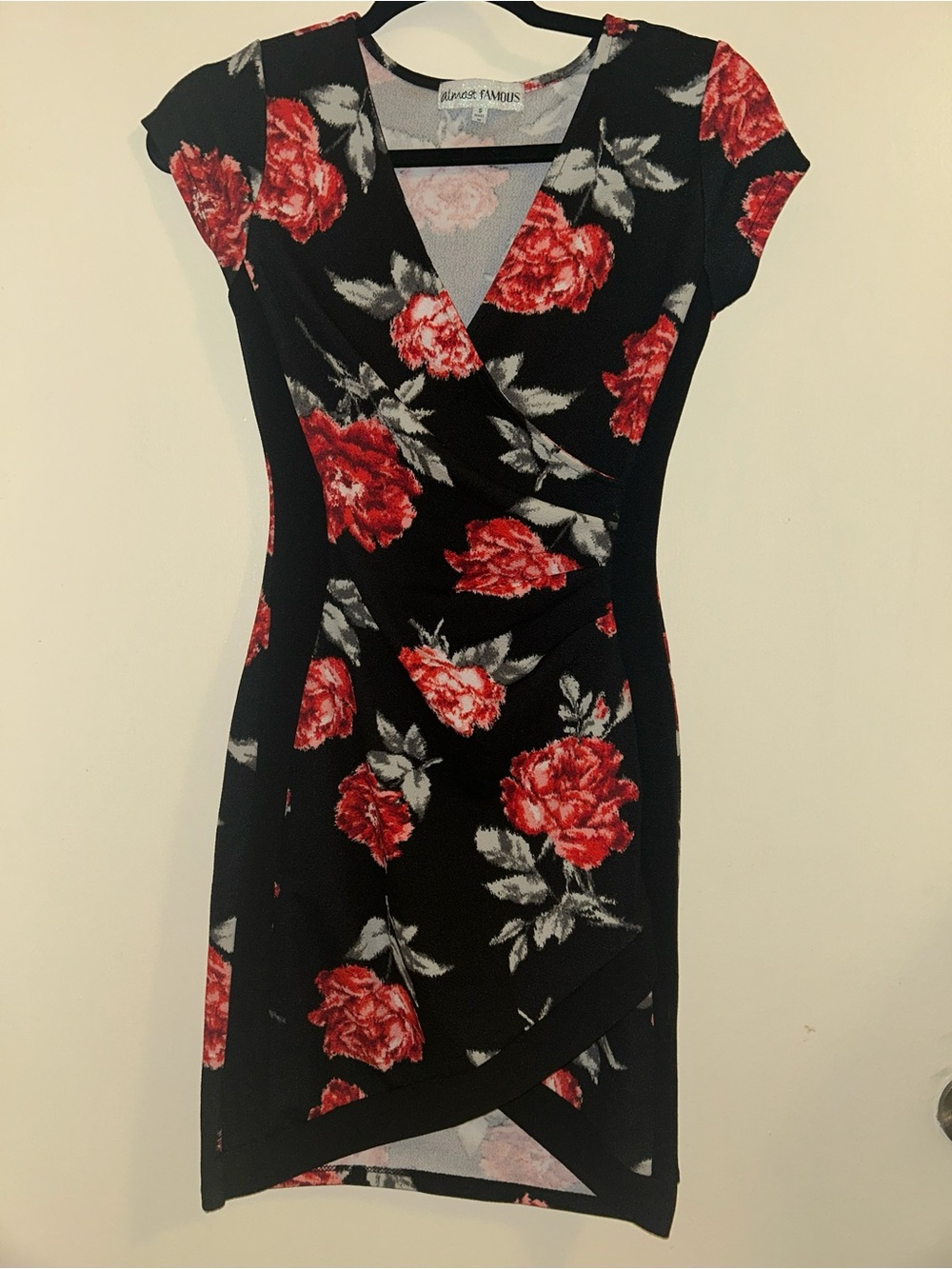 Almost Famous Black Dress with Red Rose Print